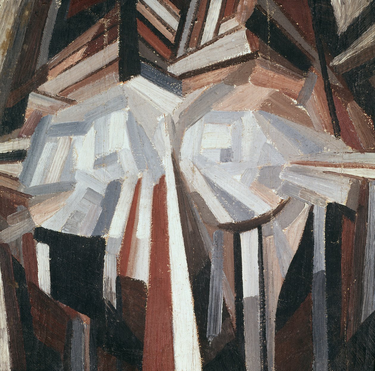 Kubistiskt huvud, 1914-15 (olja på duk som lagts ner på en bräda) av Alexander Bogomazov