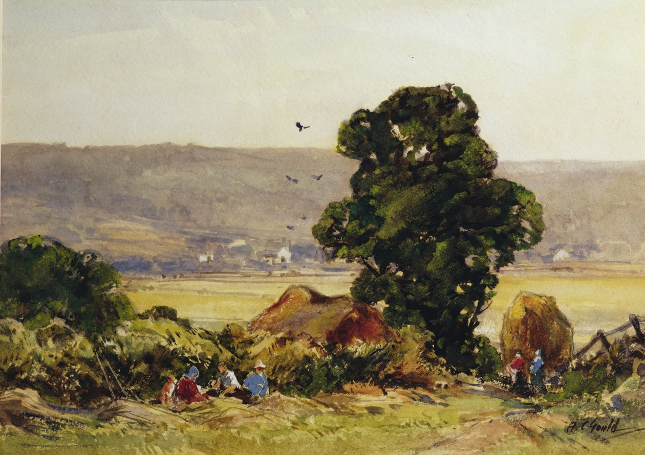 干し草作り（紙に水彩）スウェーデン語 av Alexander Carruthers Gould