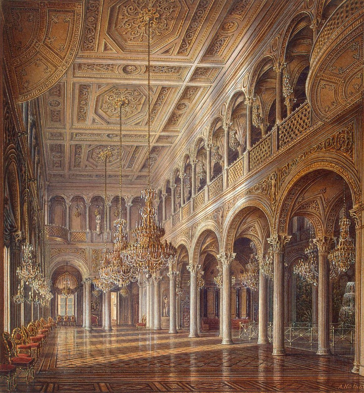 Interiörer i Lilla Eremitaget, Paviljongsalen, mitten av 1800-talet. av Alexander Chrisophorovich Kolb