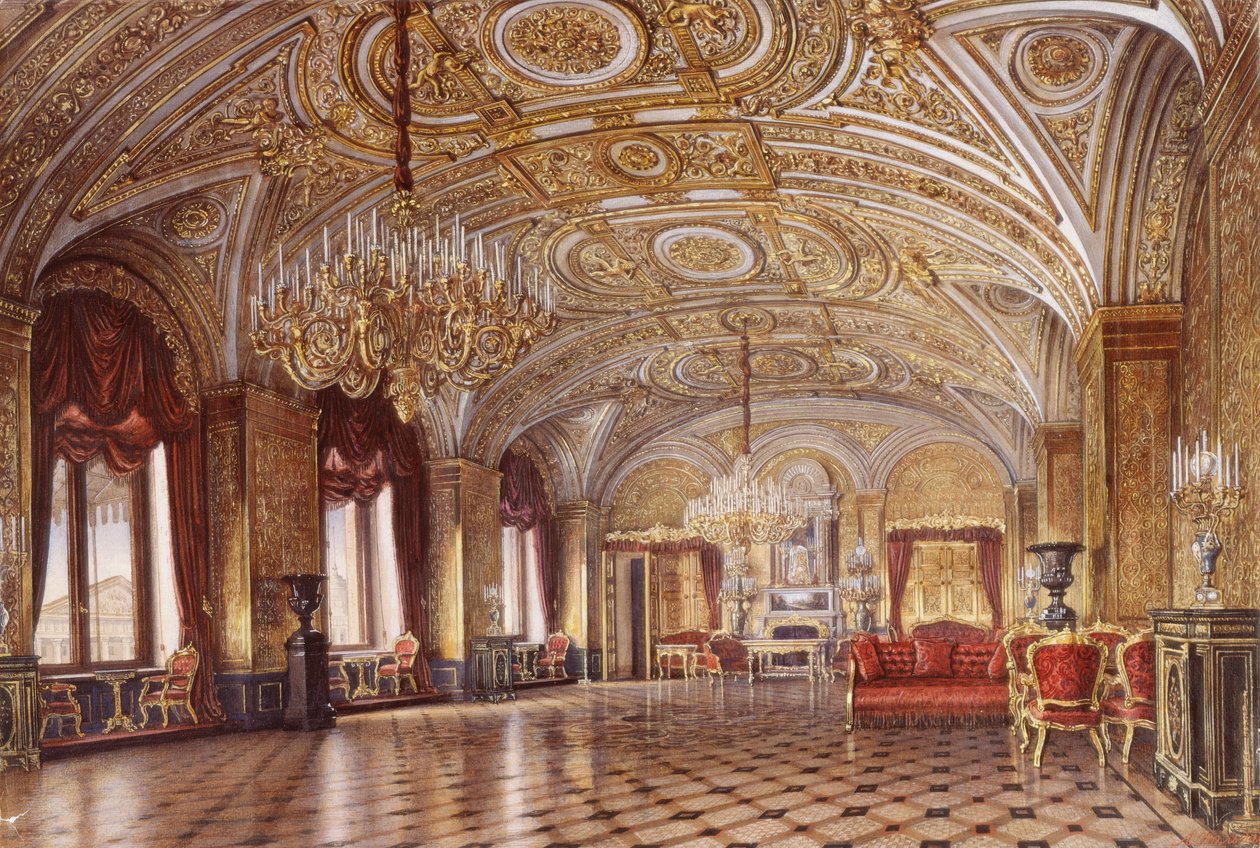 Interiörer av Vinterpalatset. Guldsalongen, mitten av 1800-talet. av Alexander Chrisophorovich Kolb