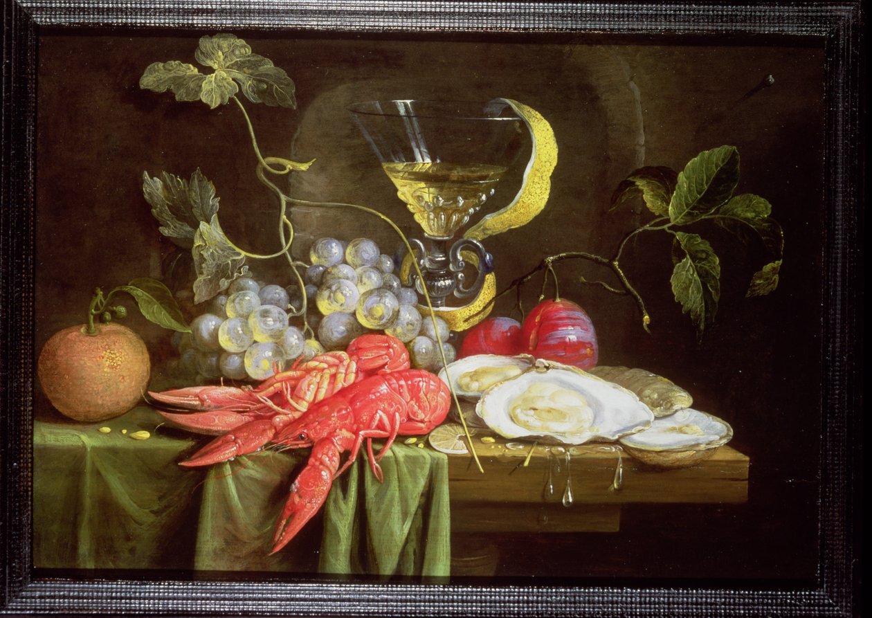 Stilleben med hummer, ostron och frukt av Alexander Coosemans
