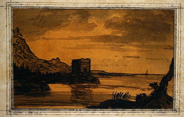 Klassiskt landskap (akvarell på papper) av Alexander Cozens
