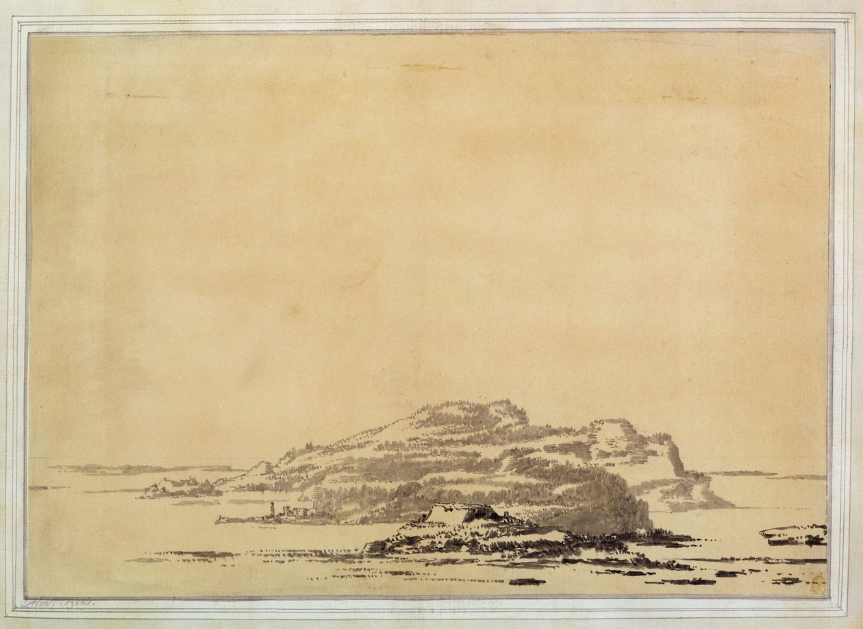 Fantastiskt landskap, 1780-85 (tvätt med penna på papper) av Alexander Cozens