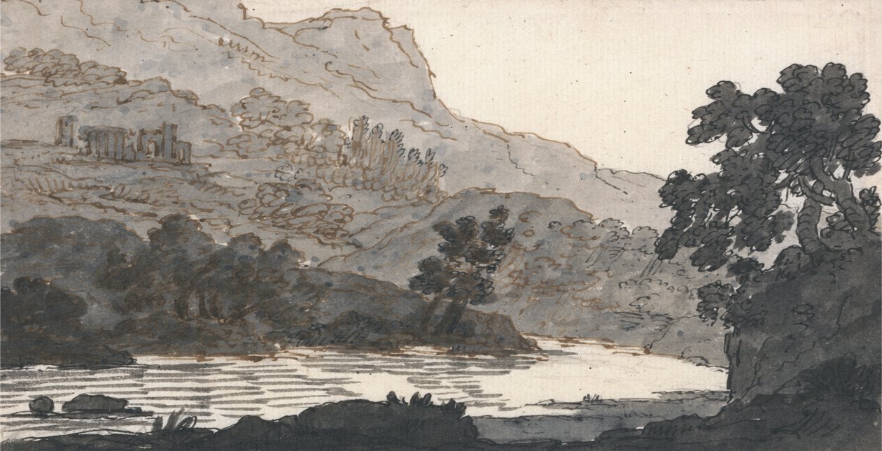 Flod och berg, med ruiner av Alexander Cozens