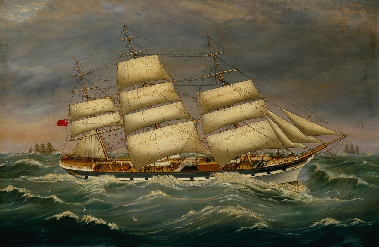 The Three Masted Clipper Benleuch in a Swell (olja på duk) av Alexander Cromarty