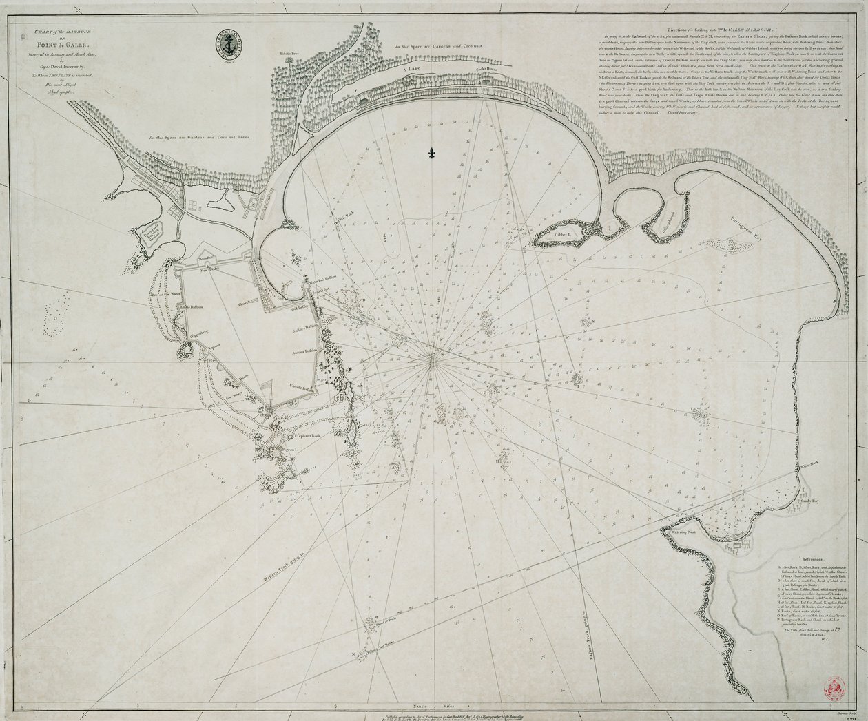 Karta över hamnen i Point de Galle. Uppmätt i januari och mars 1800 av kapten David Inverarity. Till vilken denna plansch är inskriven, av hans mest tacksamme A.Dalrymple. av Alexander Dalrymple