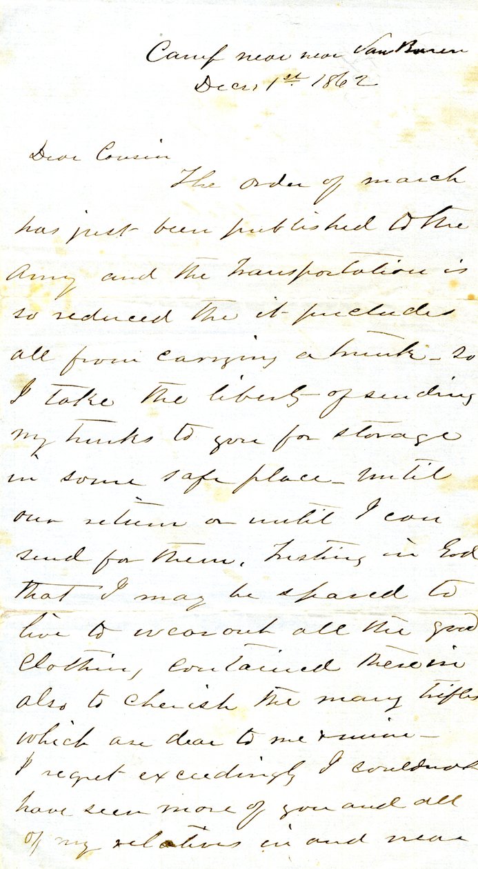 Letter signed A.E. Steen, camp near Van Buren, to his cousin Mrs. Mary Walker, Van Buren, Ark., December 1, 1862 av Alexander Early Steen