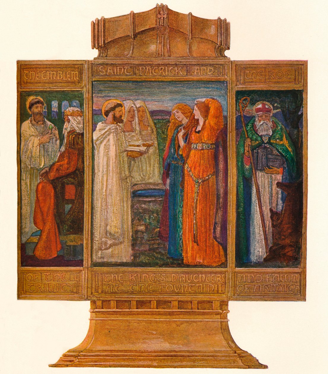 Triptyk i målade emaljer: Scener från St. Patricks liv, 1903 av Alexander Fisher