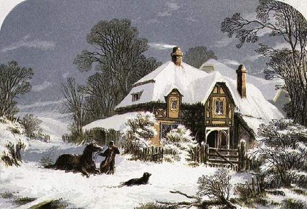 Återvänder hem genom snön (gravyr) av Alexander Francis (after) Lydon