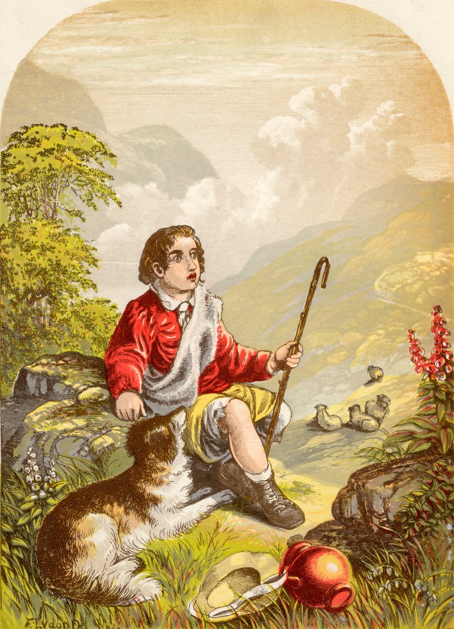 Herdepojken i förnedringens dal, från The Pilgrims Progress av John Bunyan publicerad, ca 1880 av Alexander Francis Lydon