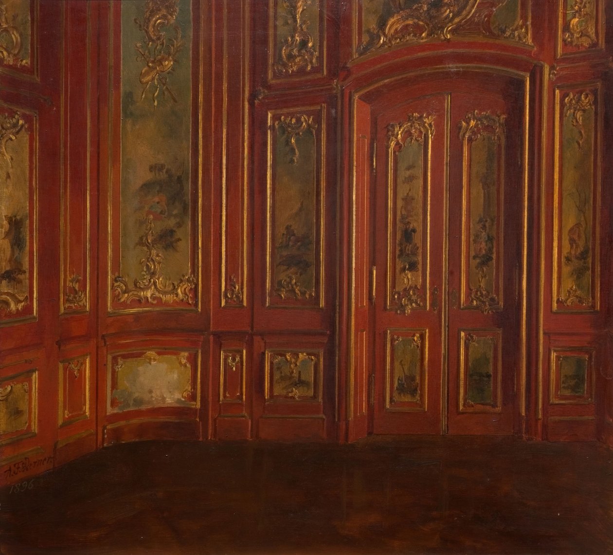 Interiör av ett rum med rokokopaneler, 1896. av Alexander Friedrich Werner