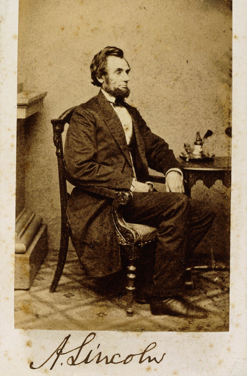 Ett signerat carte-de-visite-fotografi av Abraham Lincoln, 1861 av Alexander Gardner