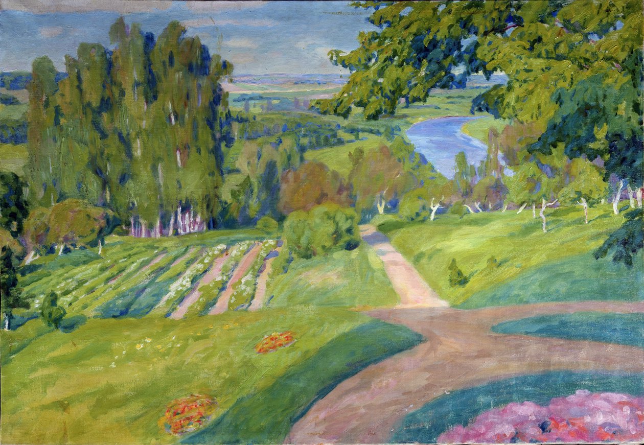 En lantgård. Målning av Alexander Fyodorovich Gaush (1873-1947), olja på duk, cirka 1910, rysk konst, art nouveau. Regionala M.Vrubel konstmuseum, Omsk (Ryssland). av Alexander Gaush