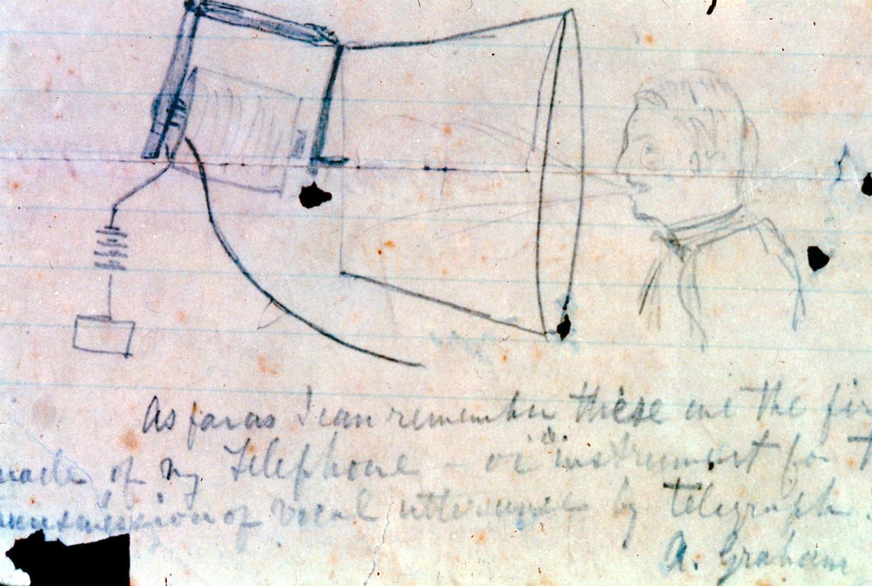 Skiss av Alexander Graham Bells telefon från 1876 av Alexander Graham Bell