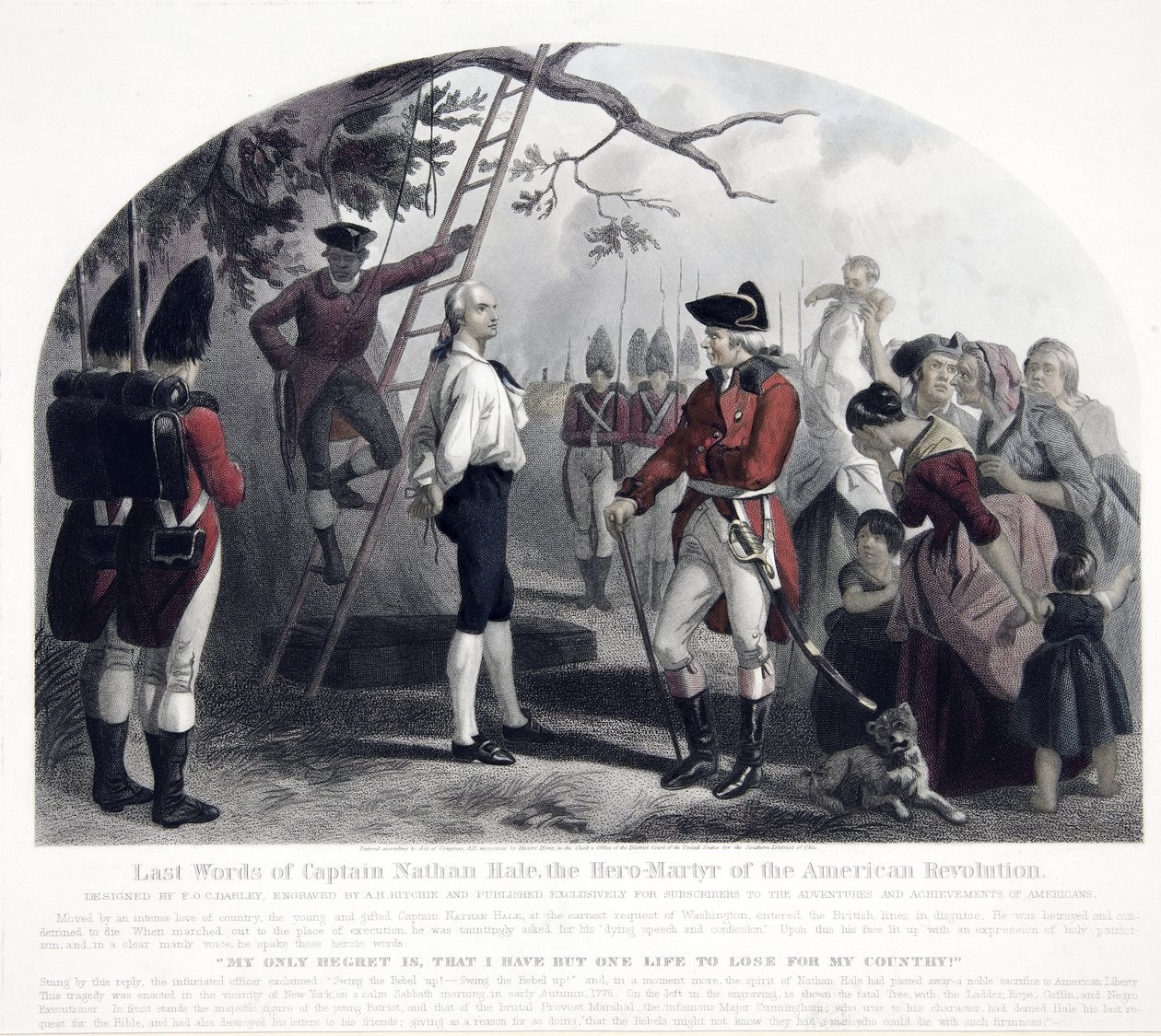 Last Words of Captain Nathan Hale, pub. 1858 (handfärgad gravyr) av Alexander Hay Ritchie