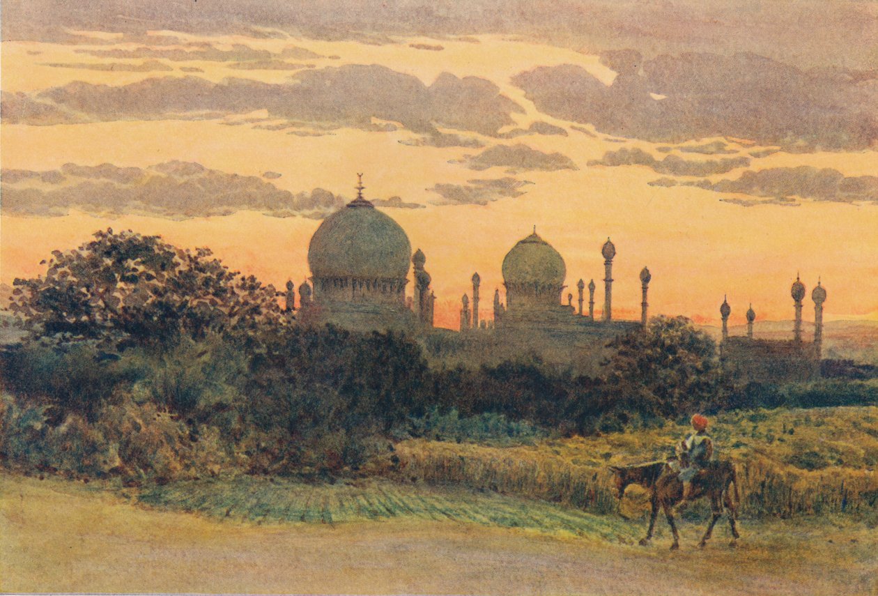 Solnedgången bakom Ibrahim Roza, Bijapur, c1880 1905. av Alexander Henry Hallam Murray