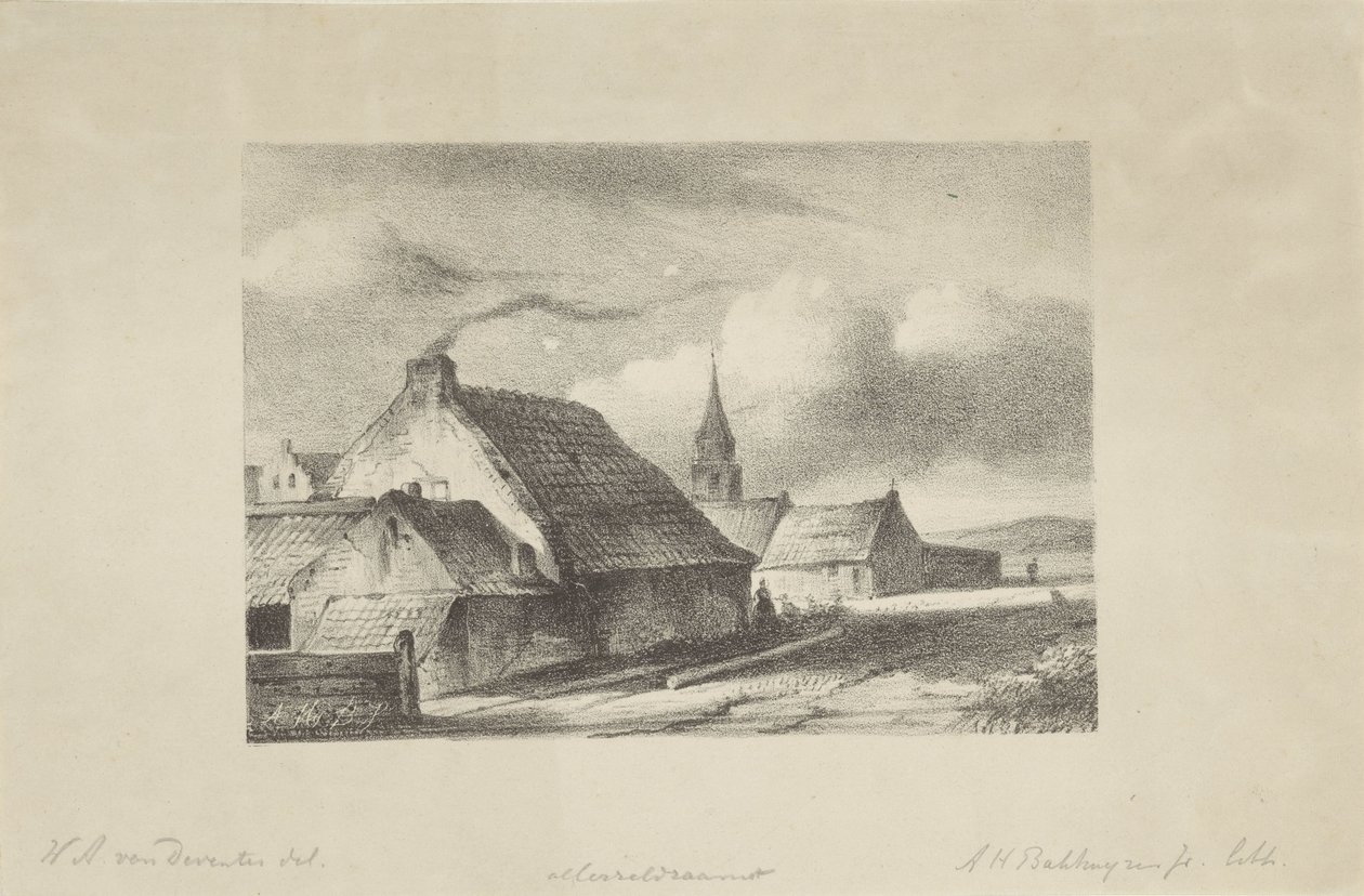 Hus och ett kyrktorn i Katwijk av Alexander Hieronymus Bakhuyzen (II)