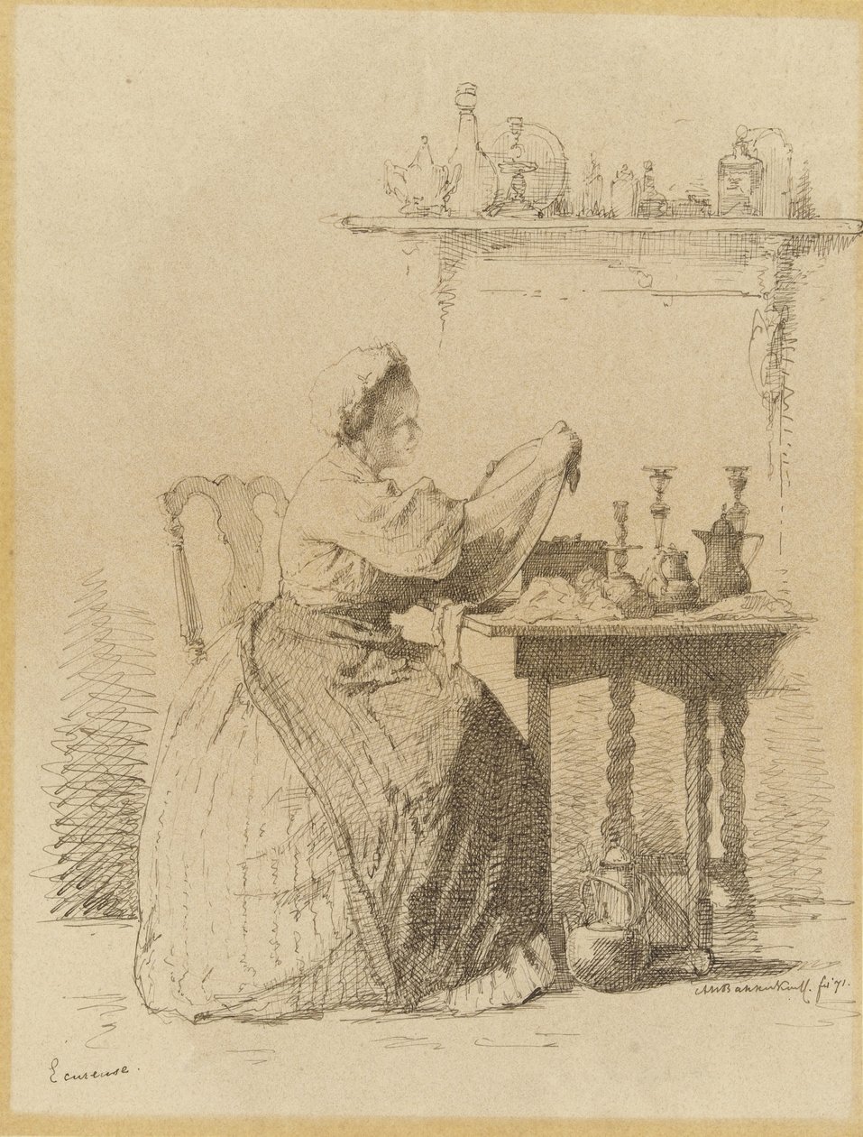 Hembiträde som städar bordet. Ecureuse (titel på objekt) av Alexander Hugo Bakker Korff