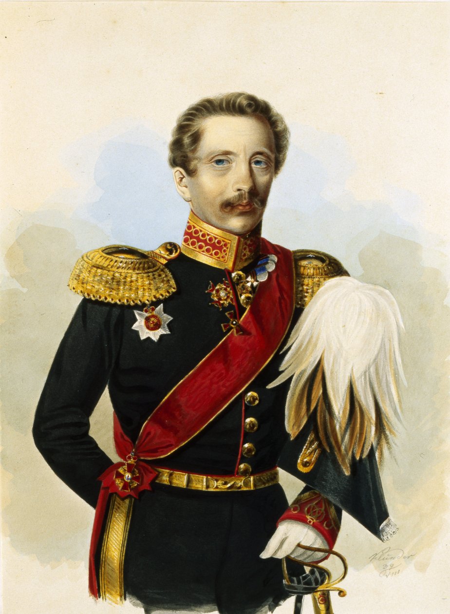 Porträtt av Don Cossack-arméns ataman, Mikhail Grigorievich Khomutov. Verk av Alexander Ivanovich Klunder (1802-1875), akvarell på papper av Alexander Ivanovich Klünder