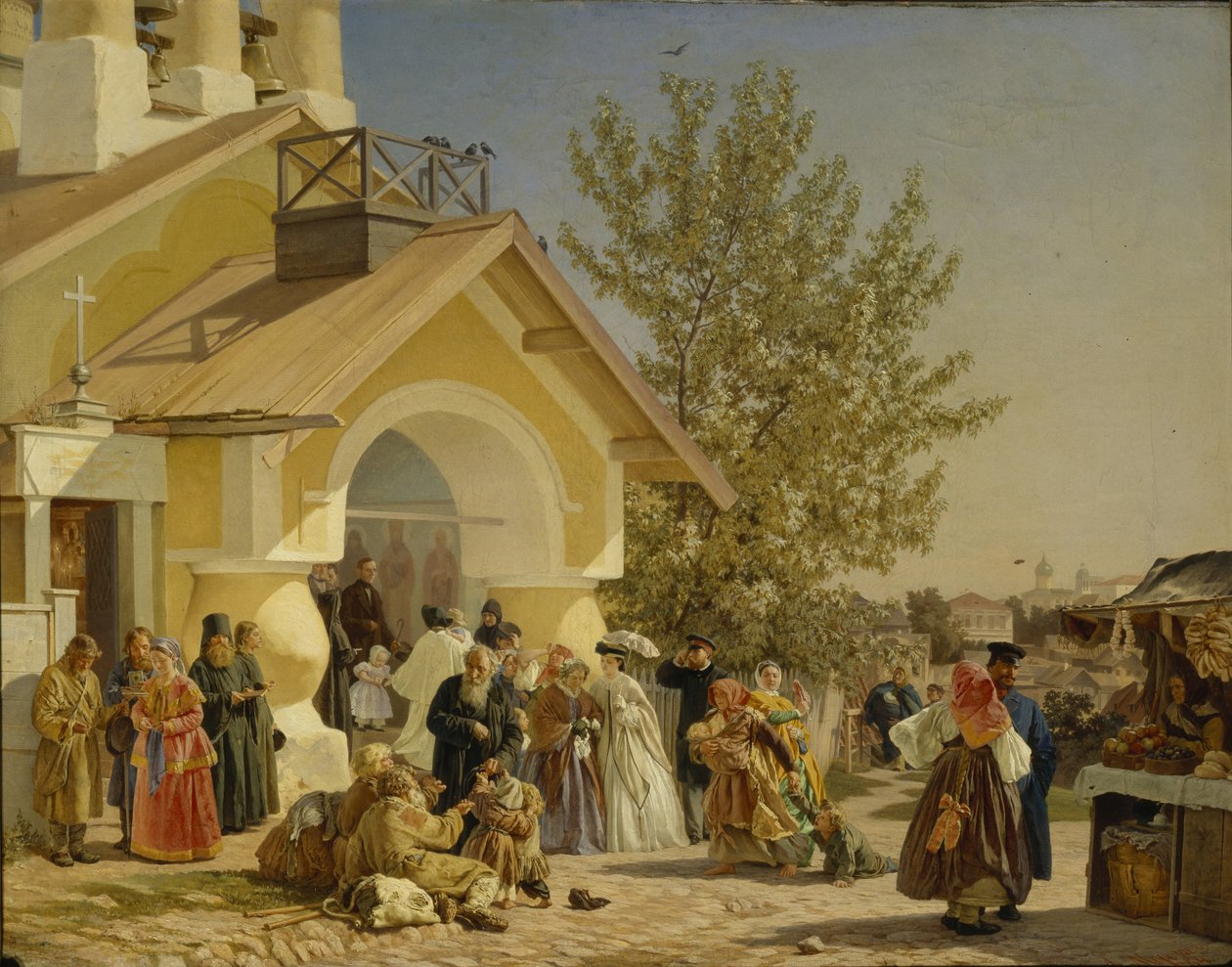 Kommer ut ur en kyrka i Pskov, 1864 av Alexander Ivanovich Morozov