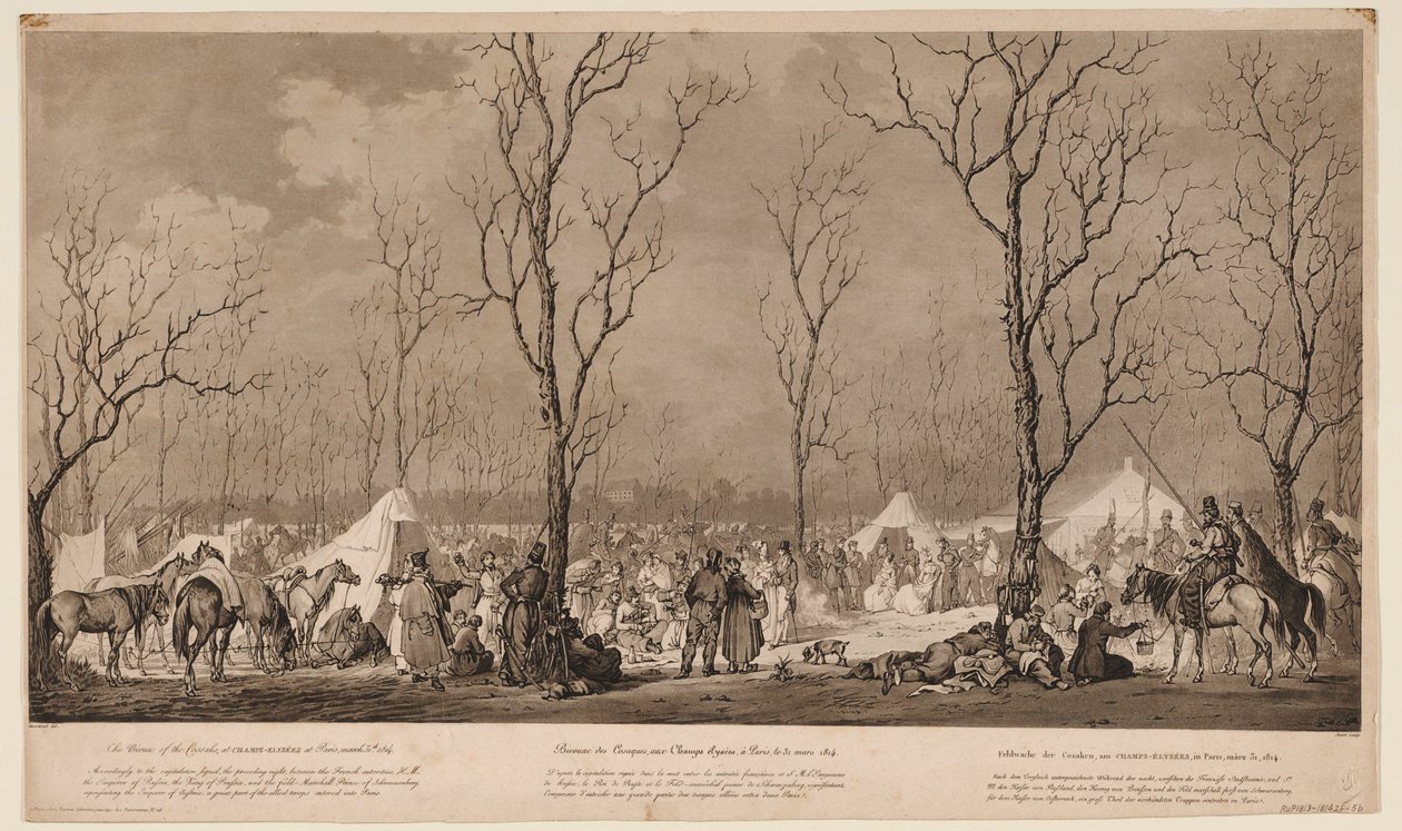 Kosackernas bivack på Avenue des Champs-Elysées i Paris mars 1814, 1814 av Alexander Ivanovich Sauerweid