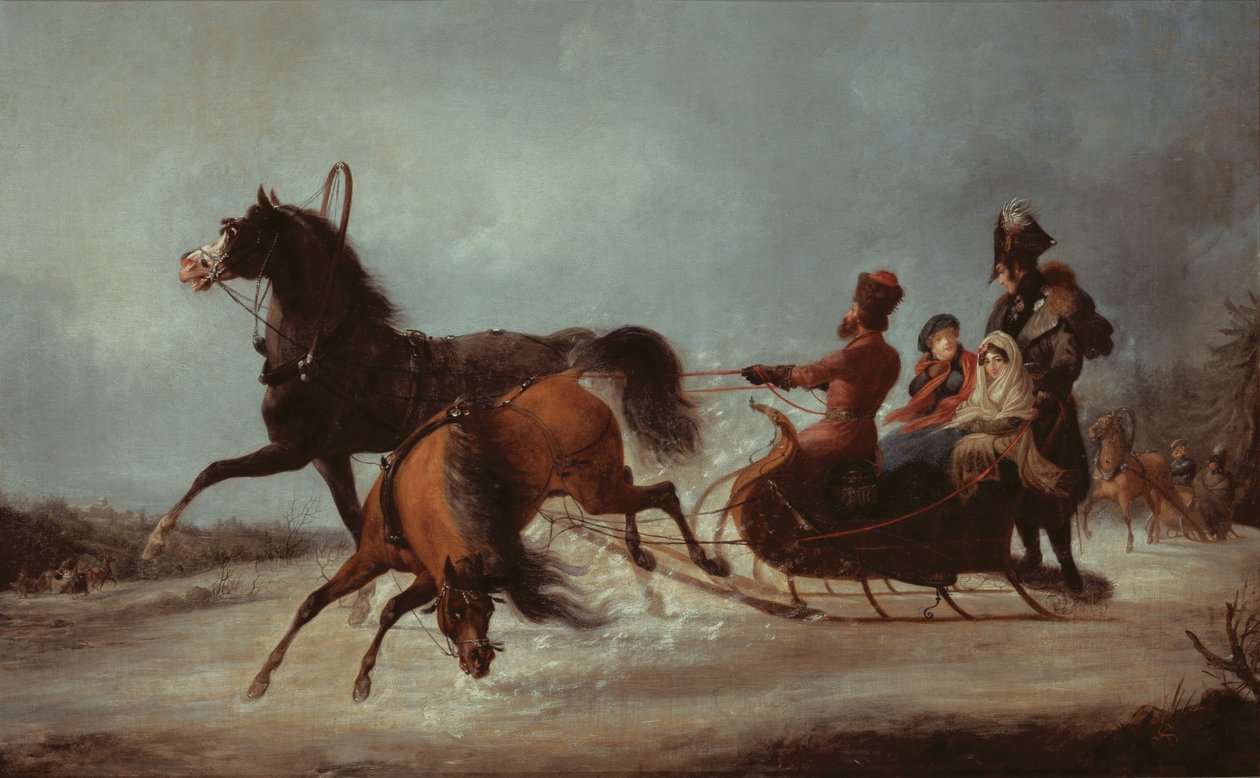 Kejsarinnan Elizabeth i en släde (olja på duk) av Alexander Ivanovich Sauerweid