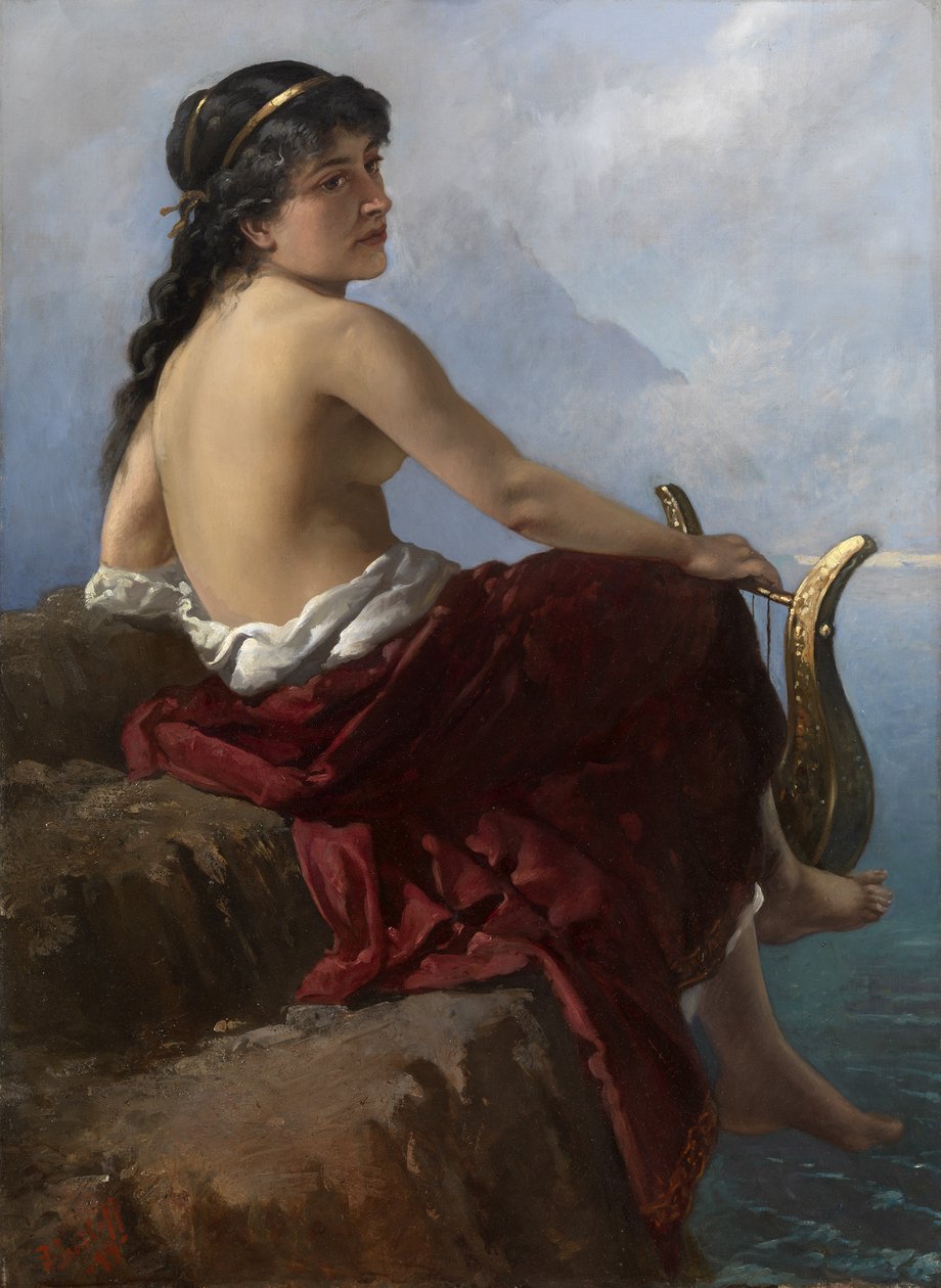Sappho på Lefkas klippa, 1889 av Alexander Izmailov