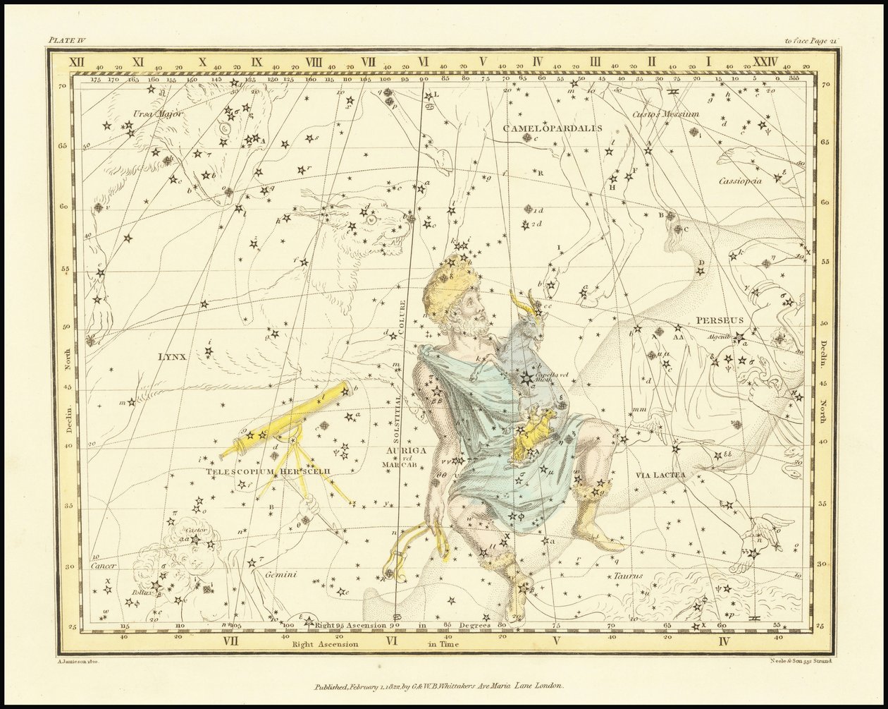 1822 - Alexander Jamieson - Auriga, Karlavagnen (med Herkulesteleskopet) av Alexander Jamieson
