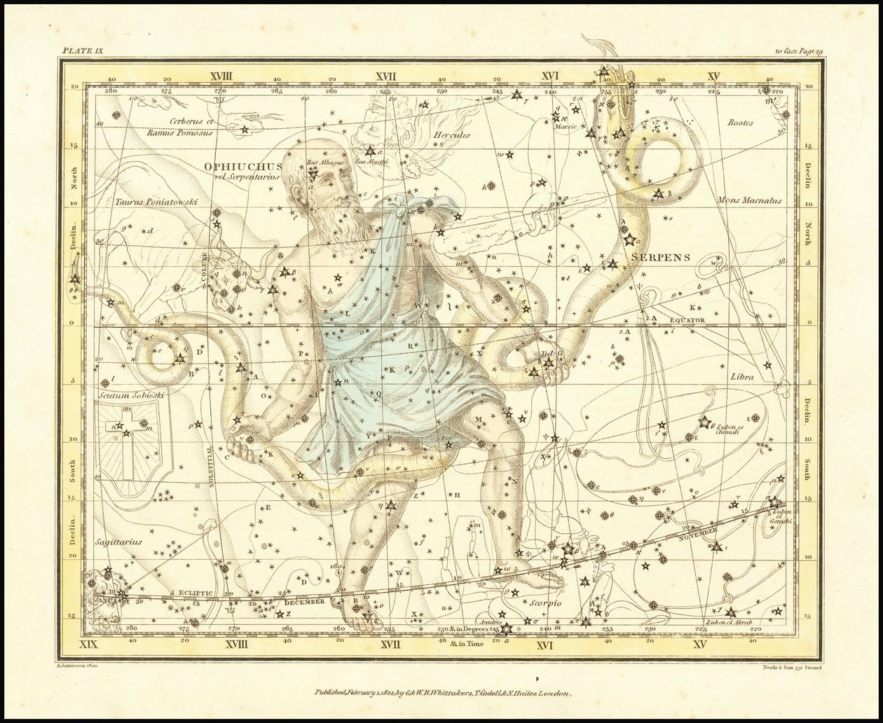 1822 - Alexander Jamieson - Ophiuchus och ormen (och Scutum Sobieski) av Alexander Jamieson