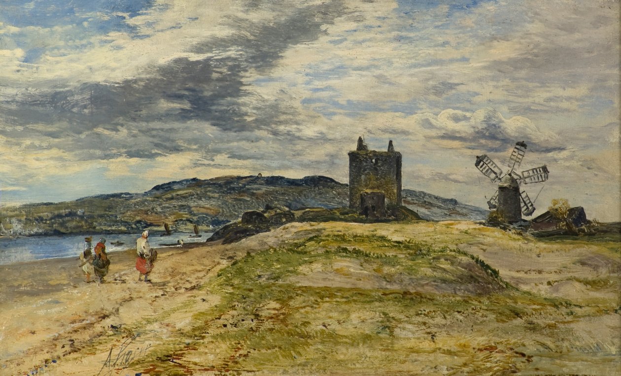 Broughty Castle, ca 1860 (olja på panel) av Alexander Jnr. Fraser