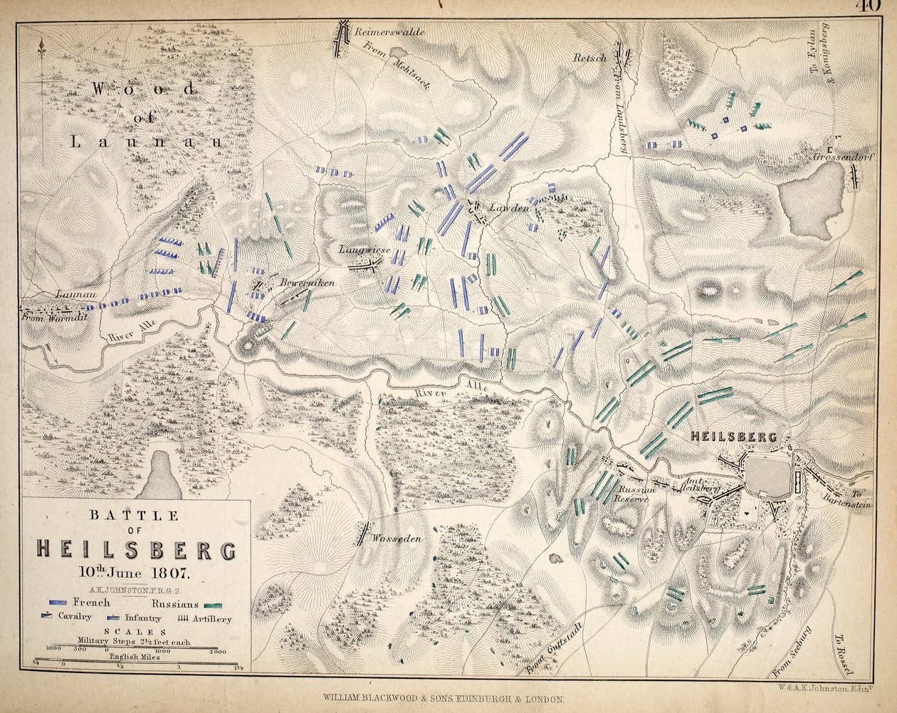 Karta över Heilsberg, utgiven av William Blackwood and Sons, Edinburgh och London, 1848 (handkolorerad gravyr) av Alexander Keith Johnston