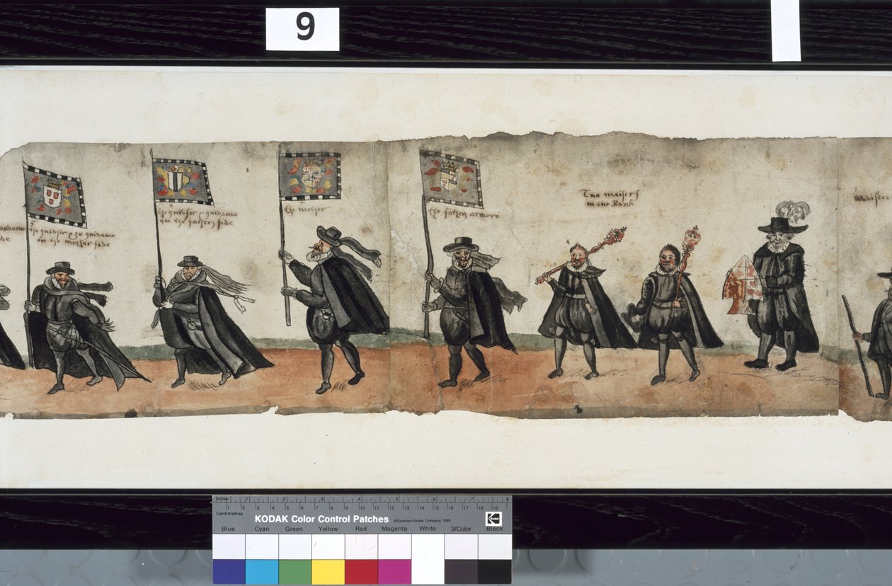 Detalj från The Huntly Funeral Procession, som sägs ha använts för obsequies av George 1st, Marquess of Huntly av Alexander Kincaid