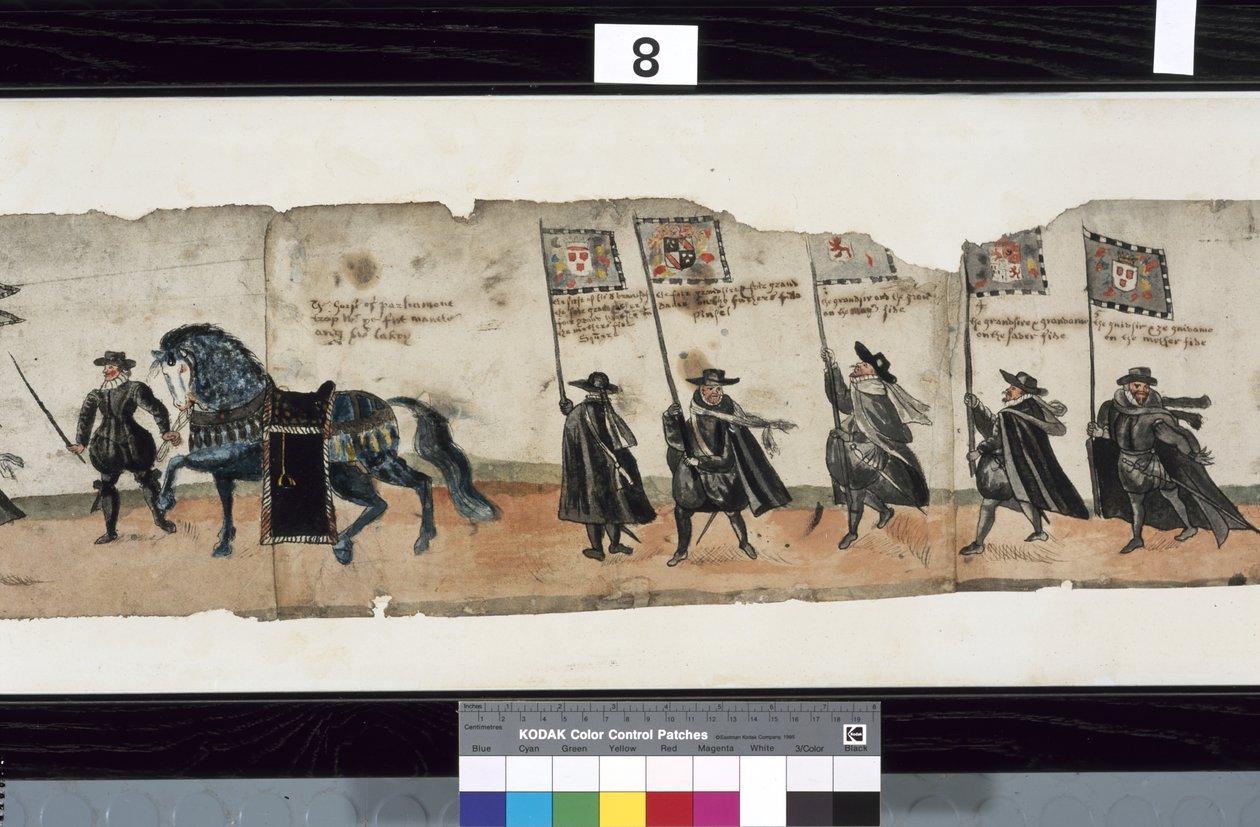 Detalj från The Huntly Funeral Procession, som sägs ha använts för obsequies av George 1st, Marquess of Huntly av Alexander Kincaid