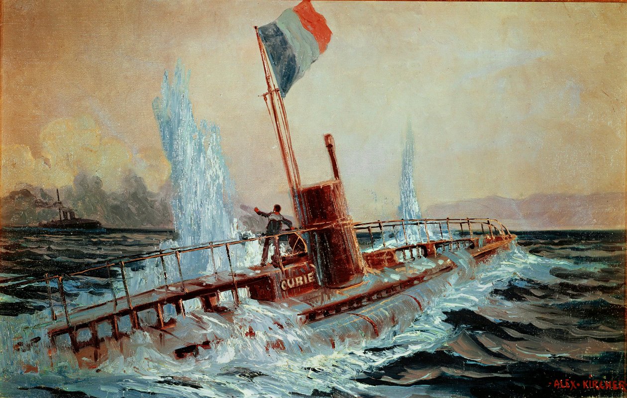 Ett österrikiskt slagskepp sänker den franska ubåten Curie... av Alexander Kirchner