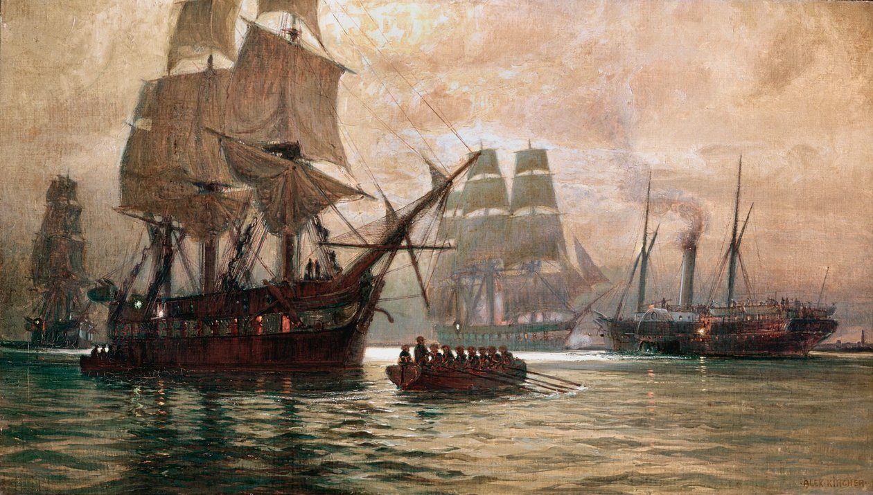 Österrikiska fartyg under blockaden av Venedig ... (målning på duk) av Alexander Kirchner