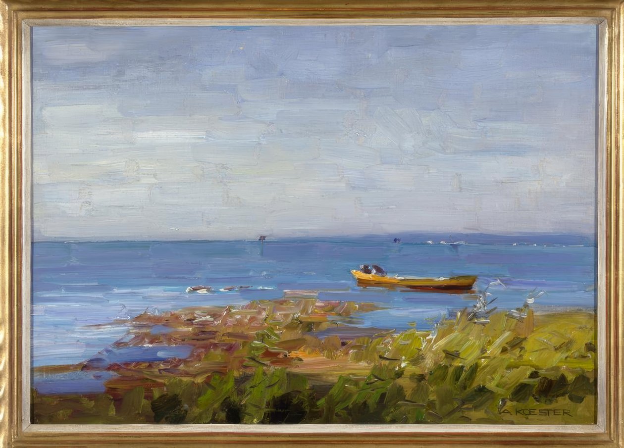 A.Koester, sjö med en liten båt av Alexander Köster
