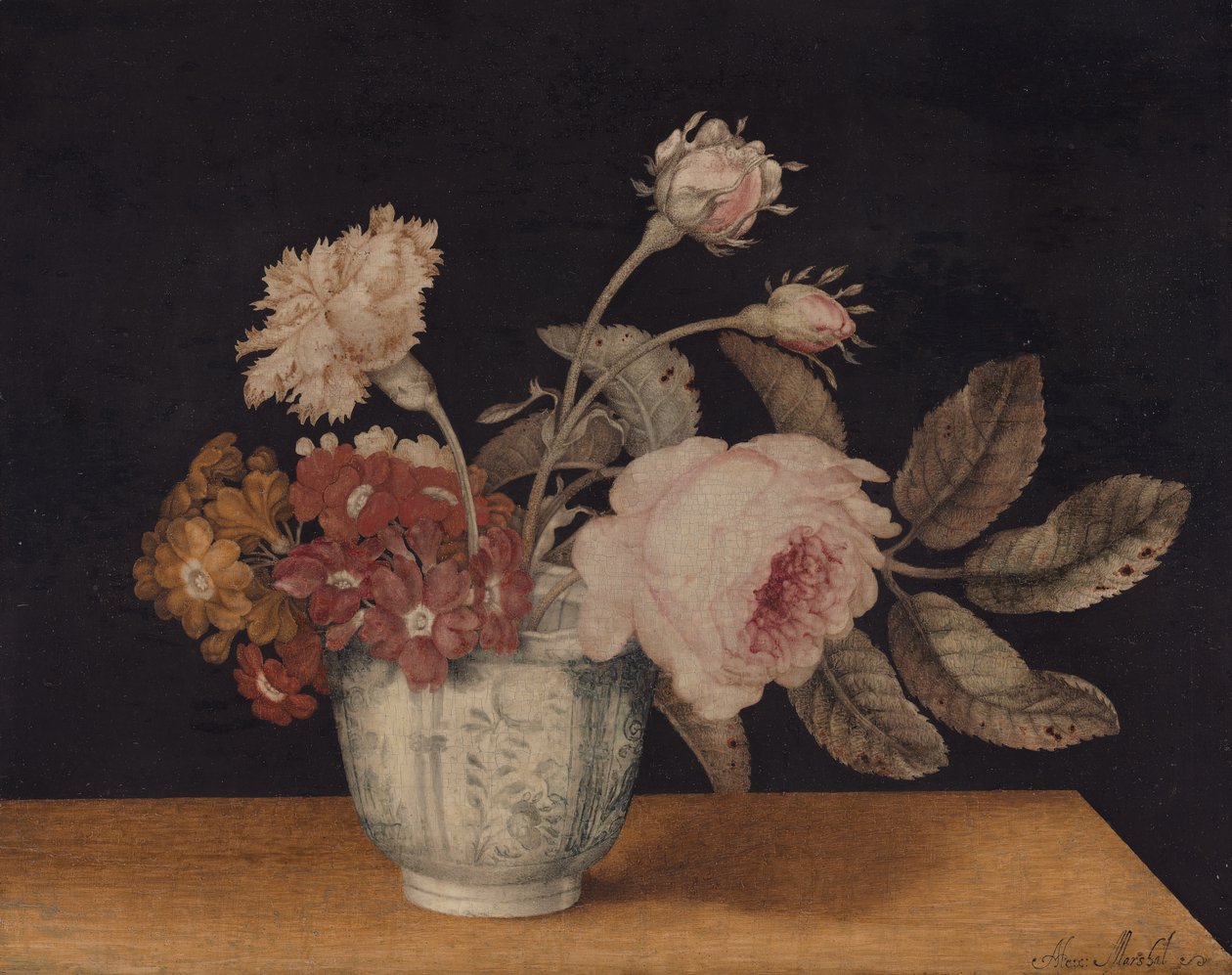 Blommor i en Delft-burk, 1663. av Alexander Marshal