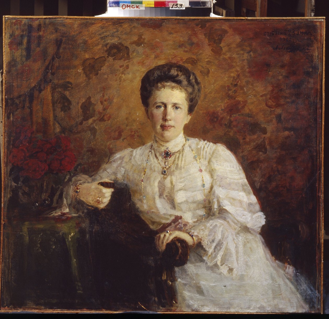 Porträtt av storhertiginnan Elizaveta Mavrikievna av Ryssland (Porträtt av storhertiginnan Elizaveta Mavrikievna av Ryssland). Målning av Alexander Mikhaylovich Leontovsky (1865-1928), olja på duk av Alexander Mikhaylovich Leontovsky