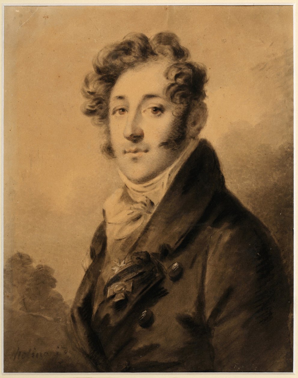 Porträtt av Konstantin Yakovlevich Bulgakov (1782-1835) - Verk av Alexander (Alexandre) Molinari (1772-1831), Sanguine och krita på papper, cirka 1800, 28x22,3 cm - (Porträtt av Konstantin Yakovlevich Bulgakov, Sanguine, svart krita vit färg på av Alexander Molinari