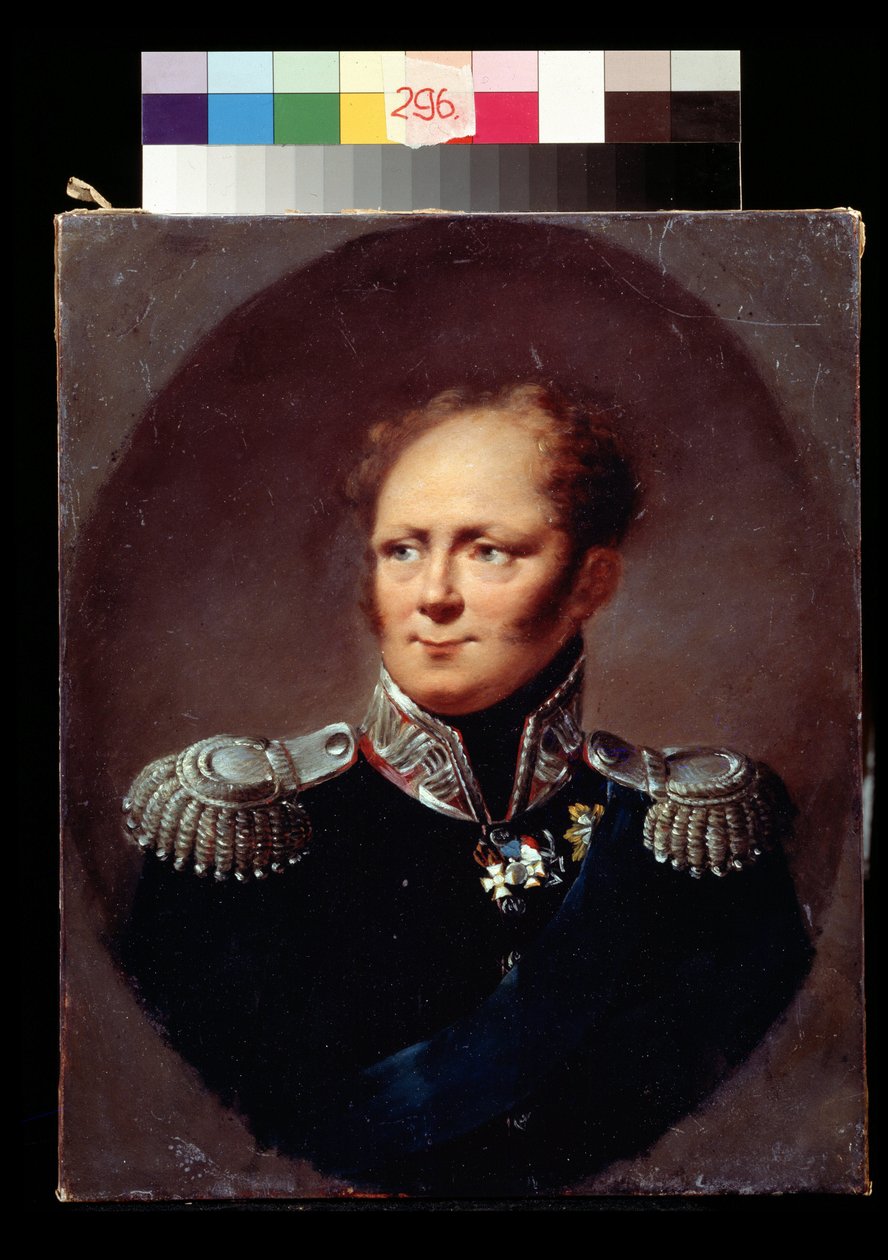 Porträtt av kejsaren Alexander I. Alexander I Pavlovich Romanov (1777-1825), kejsare av Ryssland. Målning av Alexander (Alexandre) Molinari (1772-1831). Olja på duk. Pushkin Museum of Fine Arts, Moskva. av Alexander Molinari