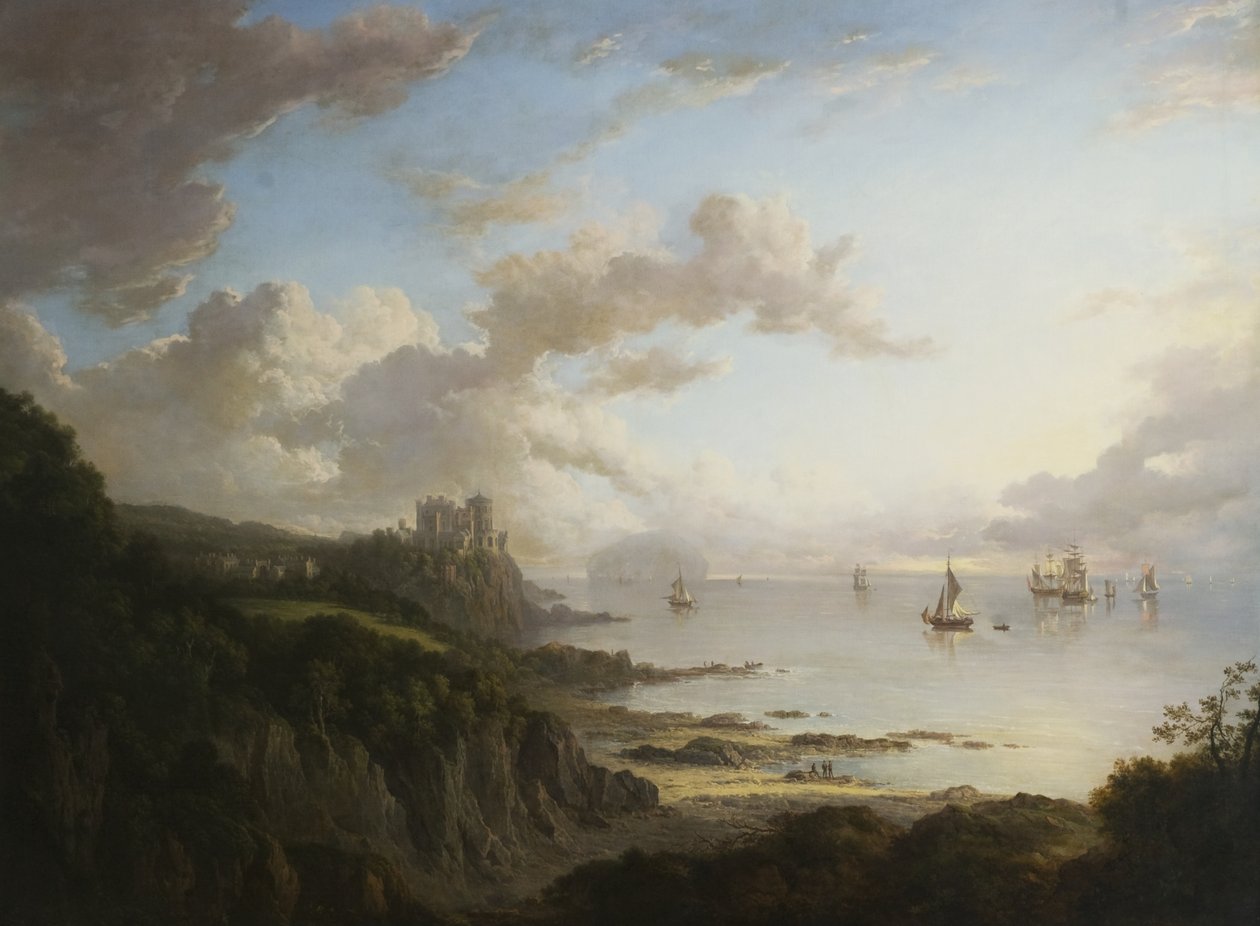Culzean Castle från norr med Ailsa Craig, ca 1816 av Alexander Nasmyth