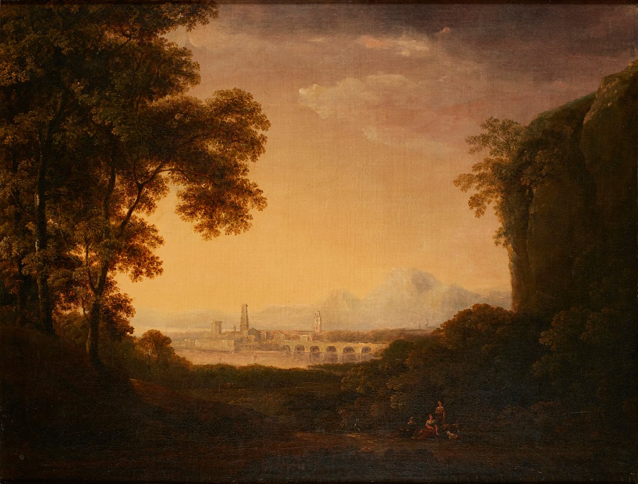 Figurer i ett skogsbevuxet italienskt landskap (olja på duk) av Alexander Nasmyth