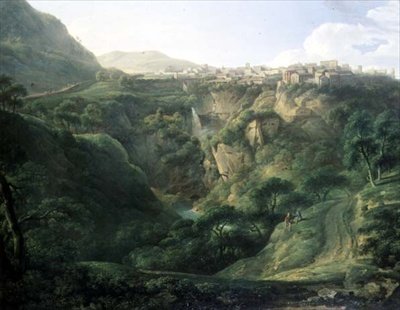 Hadrianus villa i Tivoli med Vestatemplet (olja på duk) av Alexander Nasmyth