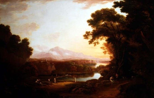 Italienskt landskap med dansande bönder (olja på duk) av Alexander Nasmyth
