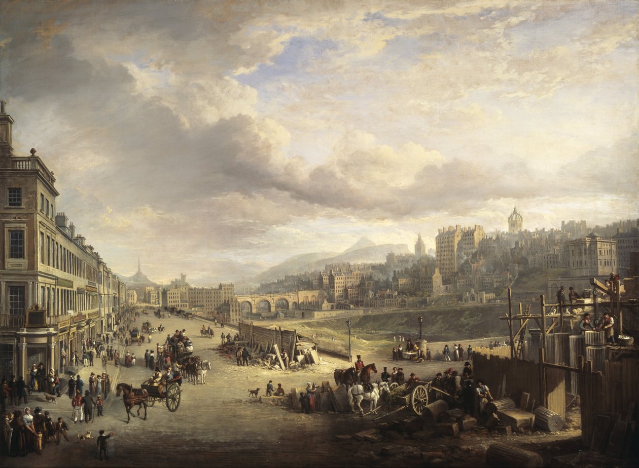 London, Princes Street. Bygget börjar på den senare huvudbyggnaden av "Royal Institution of Great Britain" av Alexander Nasmyth