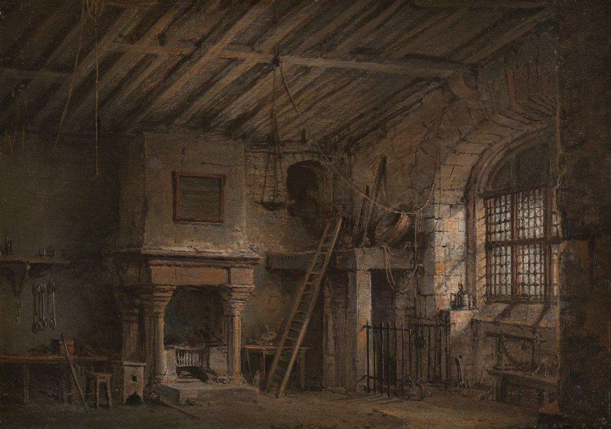 Scenografi för Heart of Midlothian, The Tolbooth, ca. 1819. av Alexander Nasmyth