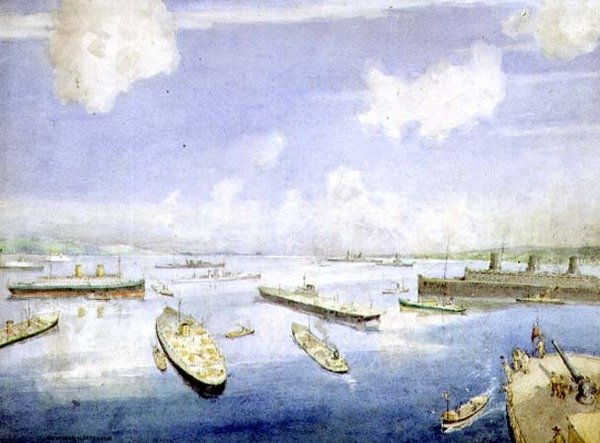Krigsfart på Gair Loch (akvarell) av Alexander Nesbit Paterson