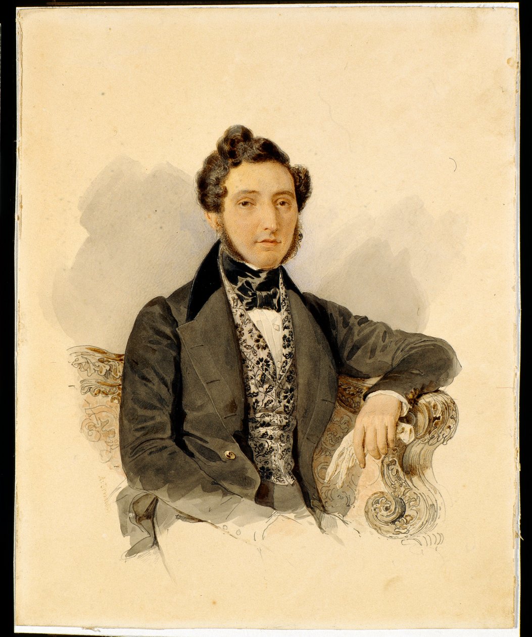 Porträtt av Nikolay Mikhaylovich Donaurov (1806-1849) - Akvarell på papper av Alexander Briullov (Brioullov) (1798-1877) av Alexander Pavlovich Briullov