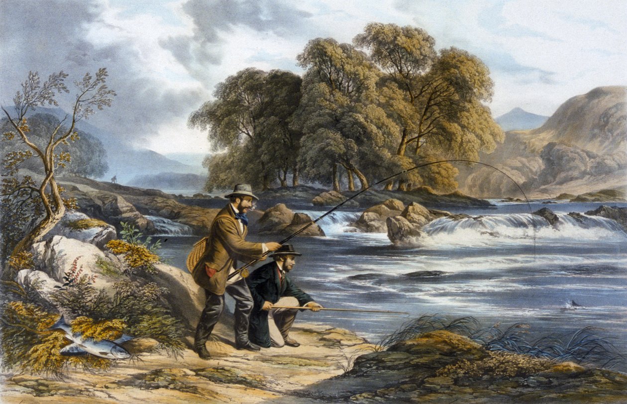 Laxfiske (akvarell på papper) av Alexander Rolfe