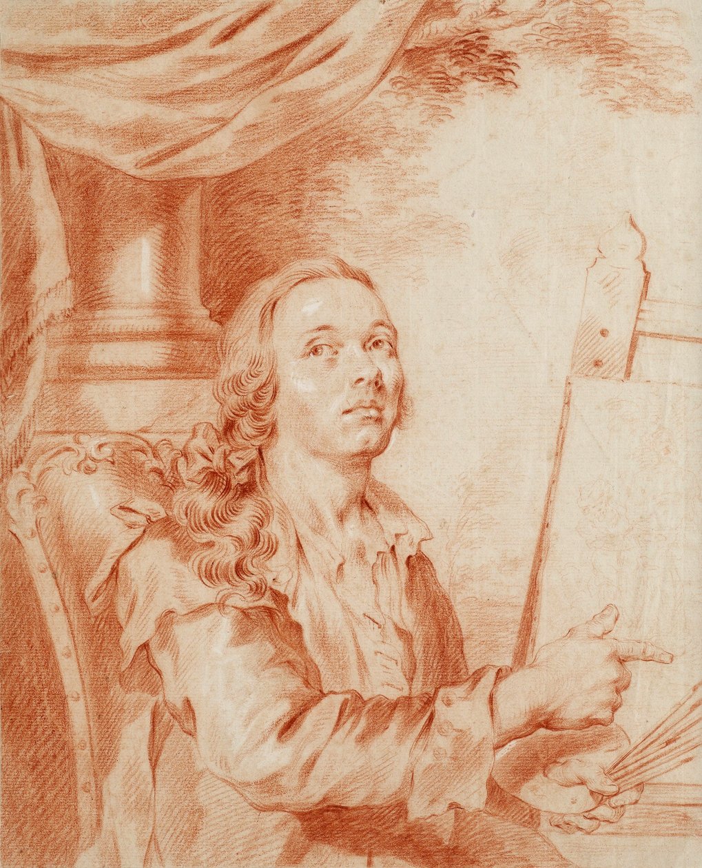 Självporträtt - Verk av Alexander (Alexandre) Roslin (1718-1793), sangvinskt på papper av Alexander Roslin